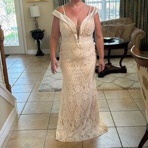 Jovani Elegant Cream Lace Dress